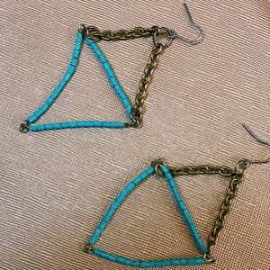 Teal Triangle Earrings